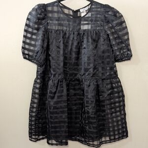 TCEC Mesh Gingham Mini Dress Black Goth Lightweight Party NEW Women's Size L